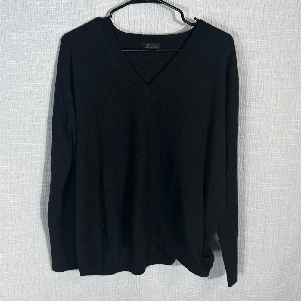 J Crew Cashmere Black V-neck Boyfriend Oversized Sweater small